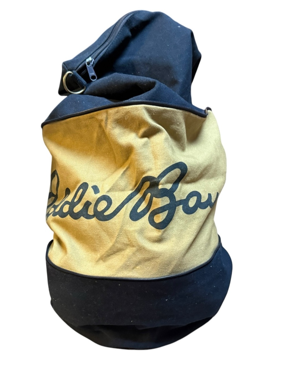 Vintage Canvas Eddie Bauer Backpack Sling Expandable Duffle Bag Navy Blue Tan